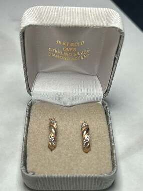 18KT Gold Over Sterling Silver Twisted hoop Earrings with Diamond Accents